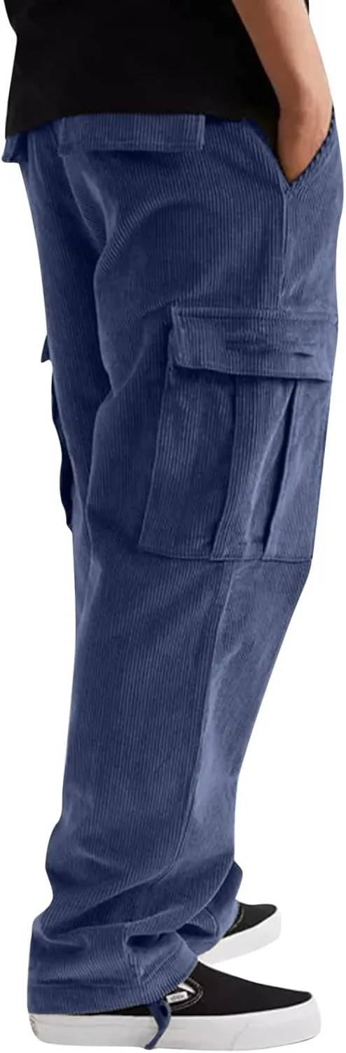 2023 Cargo Pants for Men, Mens Corduroy Trousers Stylish Casual Joggers Athletic Pant Loose Straight Sweatpants with Pockets