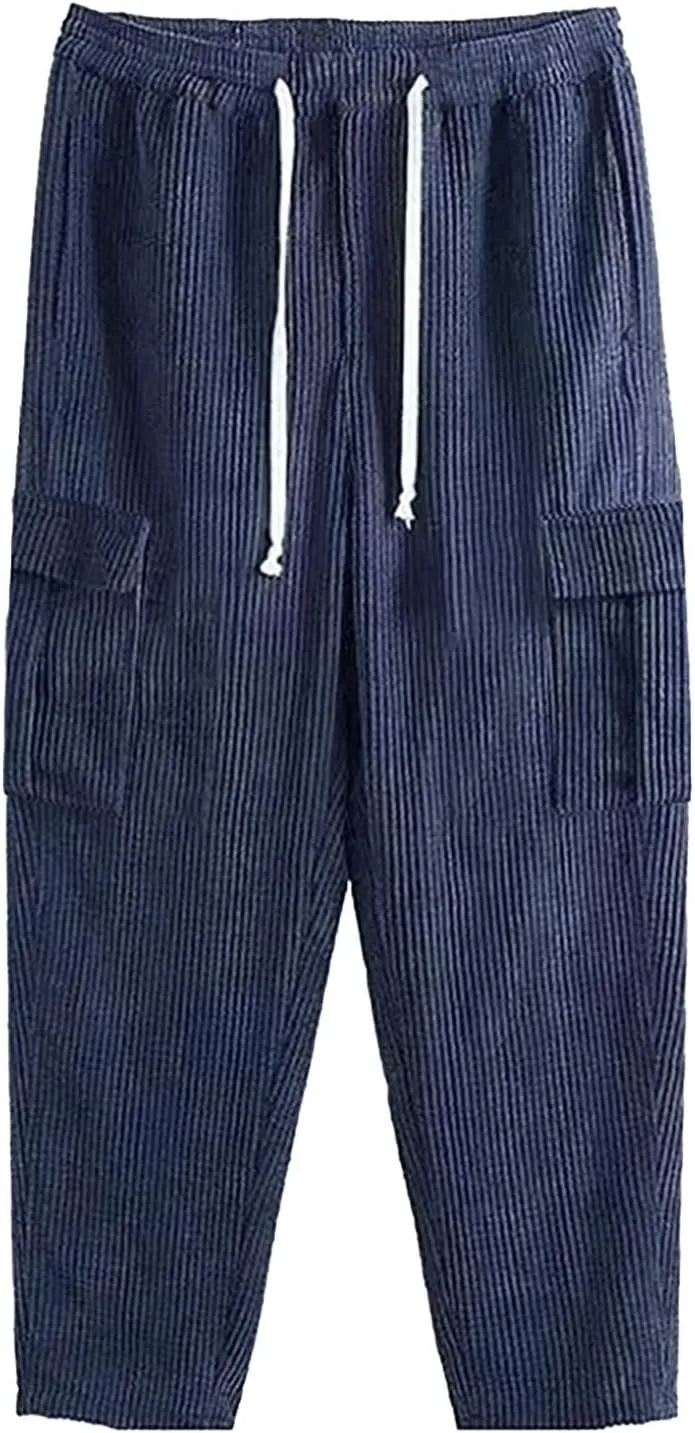 2023 Cargo Pants for Men, Mens Corduroy Trousers Stylish Casual Joggers Athletic Pant Loose Straight Sweatpants with Pockets
