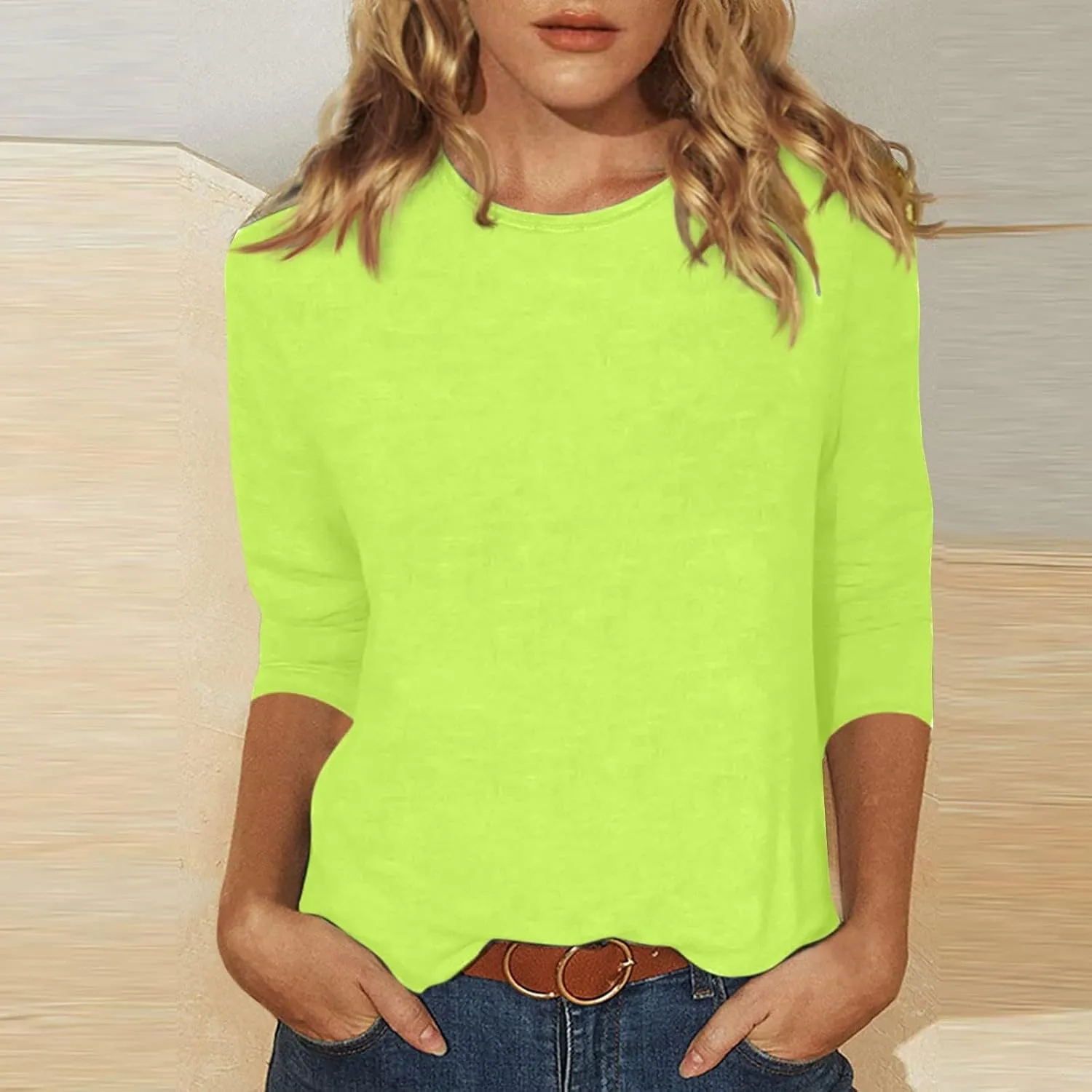 3/4 Length Sleeve Womens Tops 2025 Spring Casual Loose Fit Crew Neck T Shirts Soft Three Quarter Length Tunic Tops