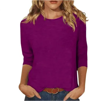 3/4 Length Sleeve Womens Tops 2025 Spring Casual Loose Fit Crew Neck T Shirts Soft Three Quarter Length Tunic Tops