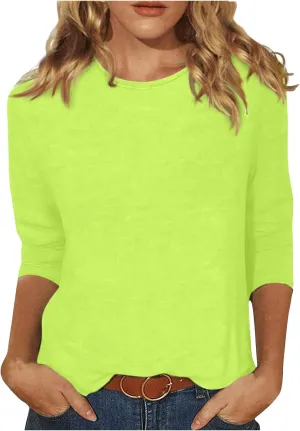 3/4 Length Sleeve Womens Tops 2025 Spring Casual Loose Fit Crew Neck T Shirts Soft Three Quarter Length Tunic Tops