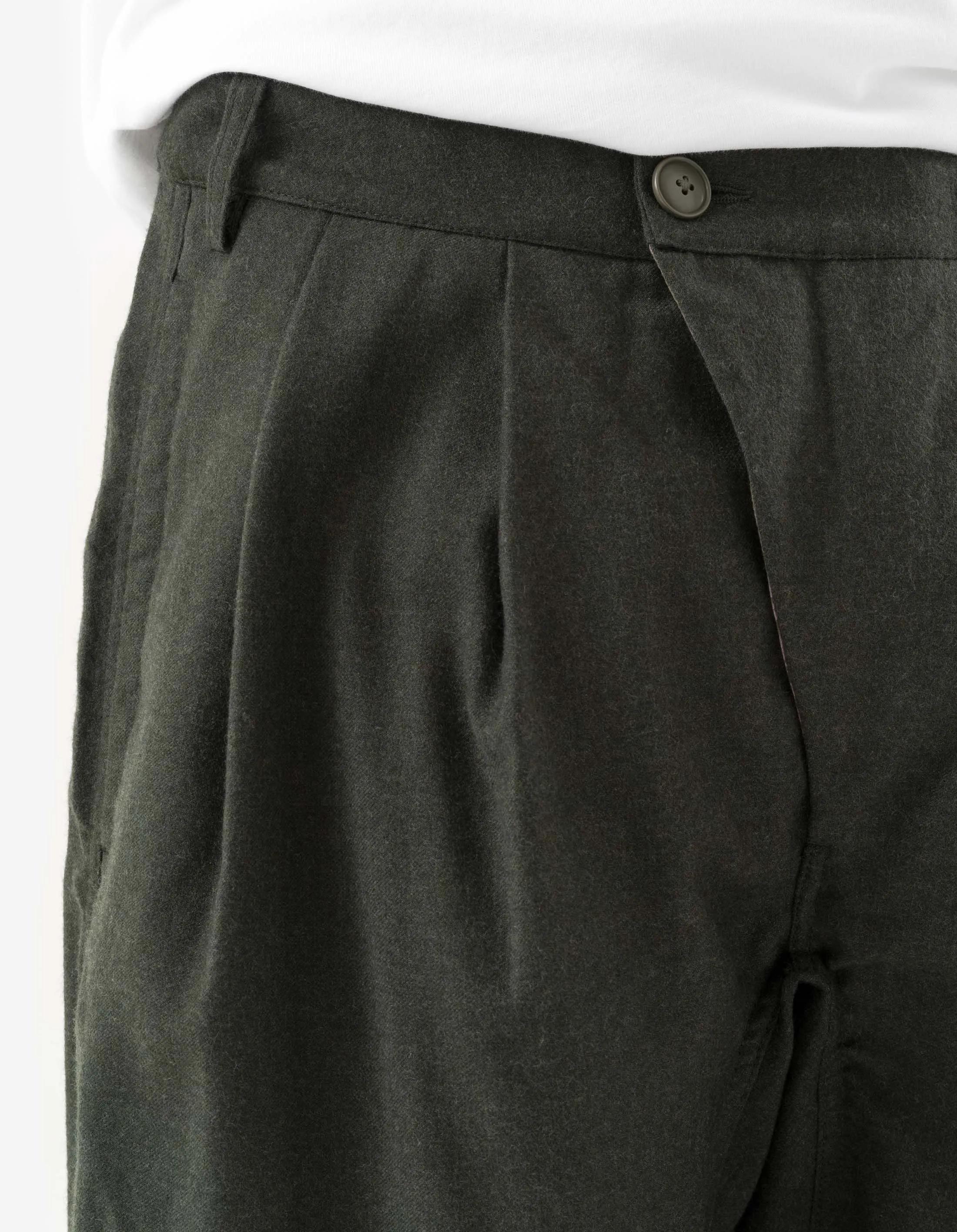 6058 Asymmetrical Wool Pleated Pants Dark Olive