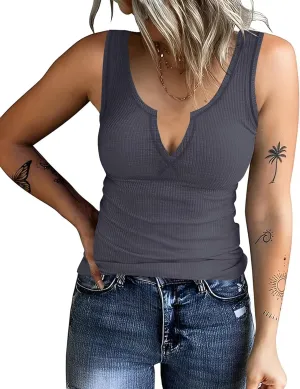 AKEWEI Women's Stretchy Ribbed V Neck Tank Tops Soft Summer Casual Sleeveless Tops Basic Cami Tee Shirts Tank Top for Women