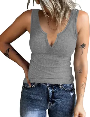 AKEWEI Women's Stretchy Ribbed V Neck Tank Tops Soft Summer Casual Sleeveless Tops Basic Cami Tee Shirts Tank Top for Women