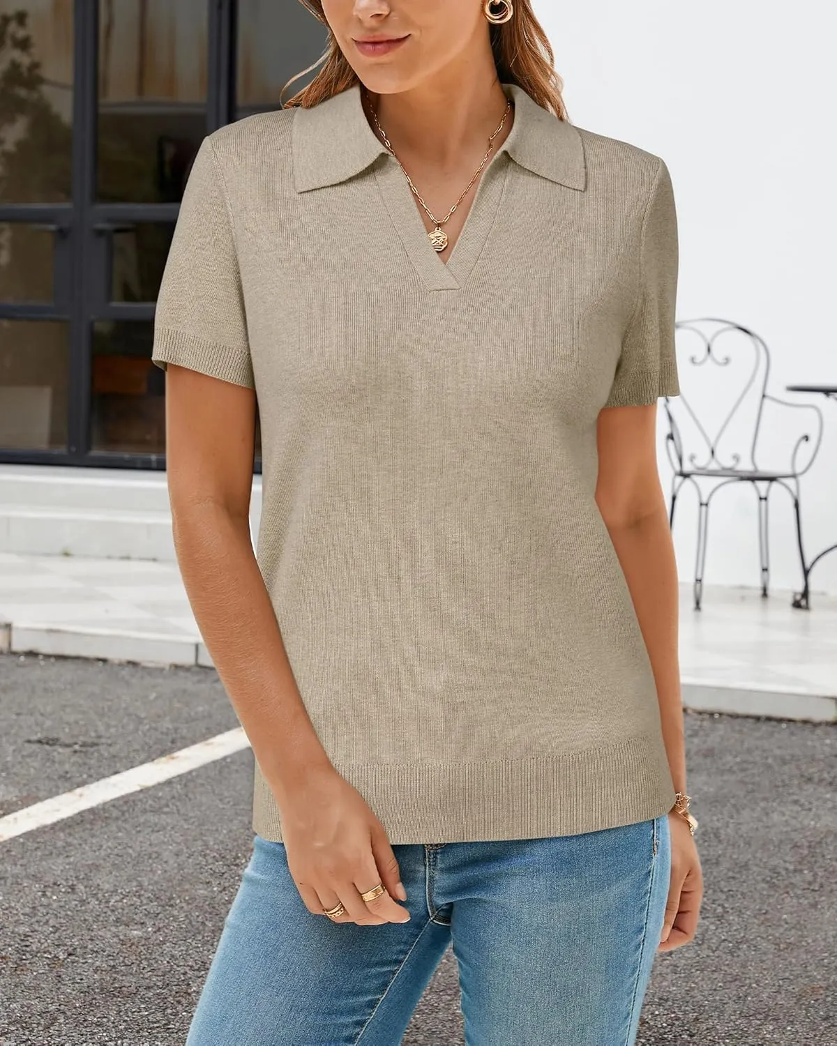 Arach&Cloz 2025 Women's Wool Blend Polo Shirts Spring Summer Tops Short Sleeve Soft Trendy Old Money Business Casual Outfits