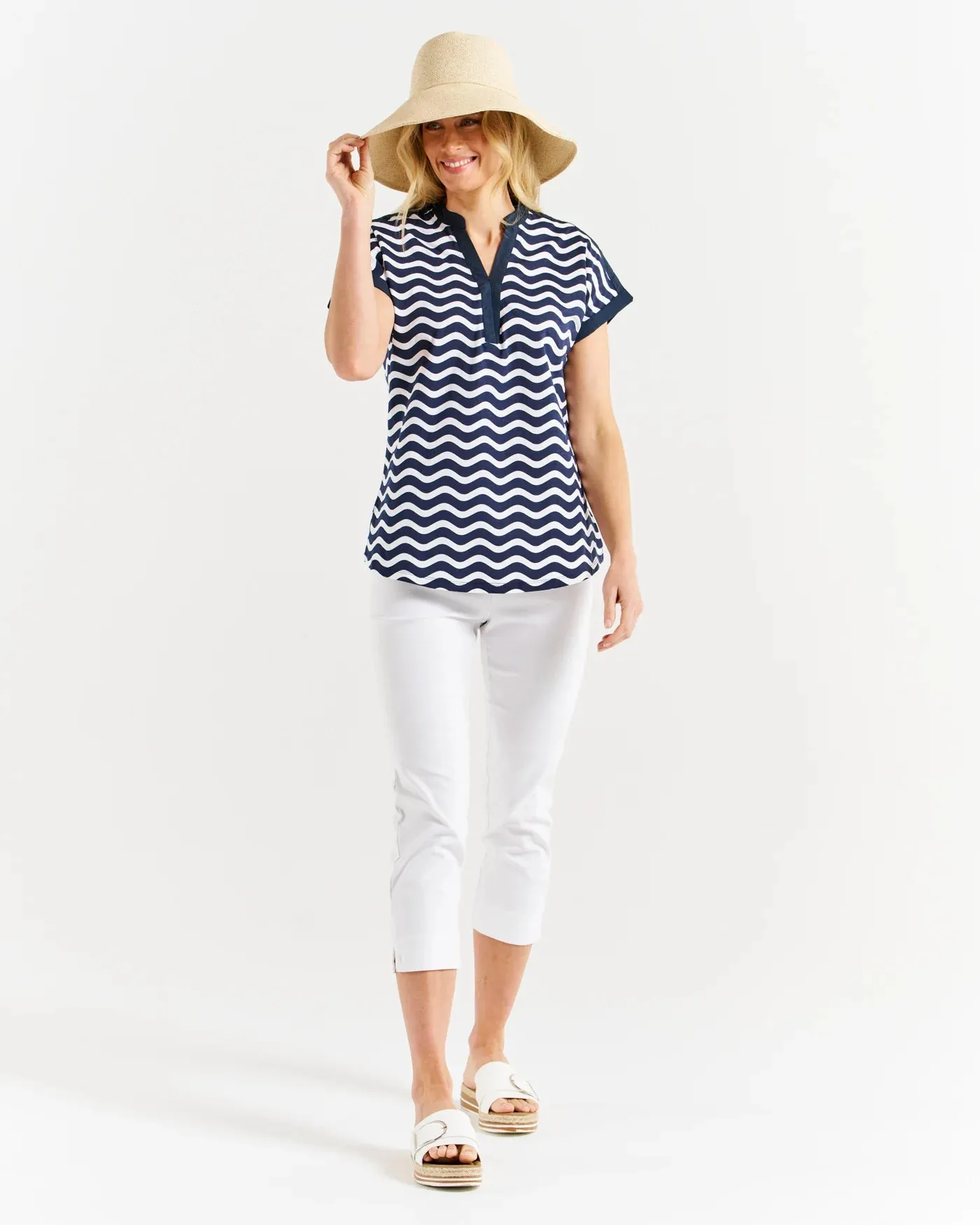 Betty Basics Bridie Tee - Navy Wave Stripe