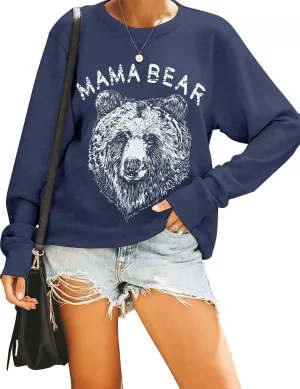 Blooming Jelly Womens Mama Sweatshirt Crewneck Loose Fit Soft Cute Long Sleeve Tops Ladies Graphic Casual Fall Mom Shirts
