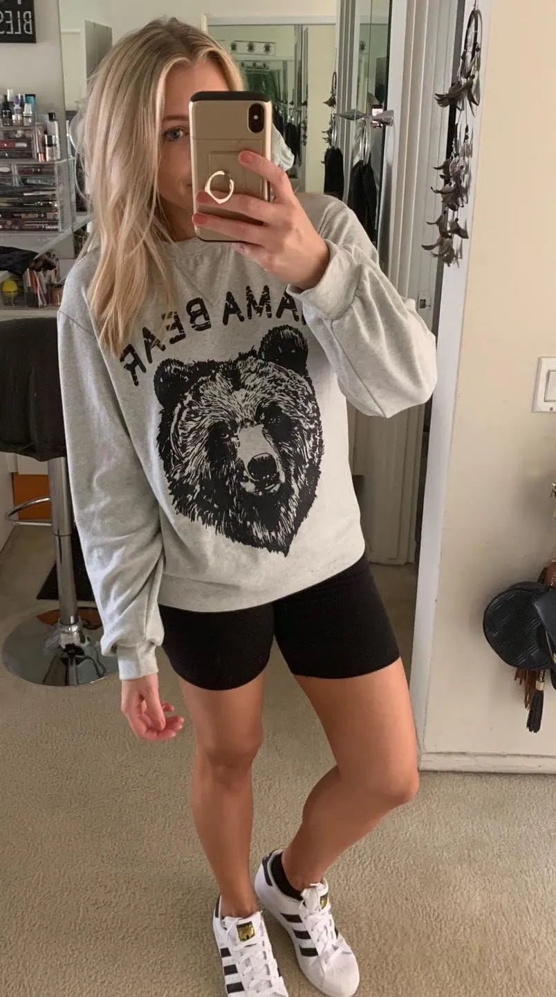 Blooming Jelly Womens Mama Sweatshirt Crewneck Loose Fit Soft Cute Long Sleeve Tops Ladies Graphic Casual Fall Mom Shirts