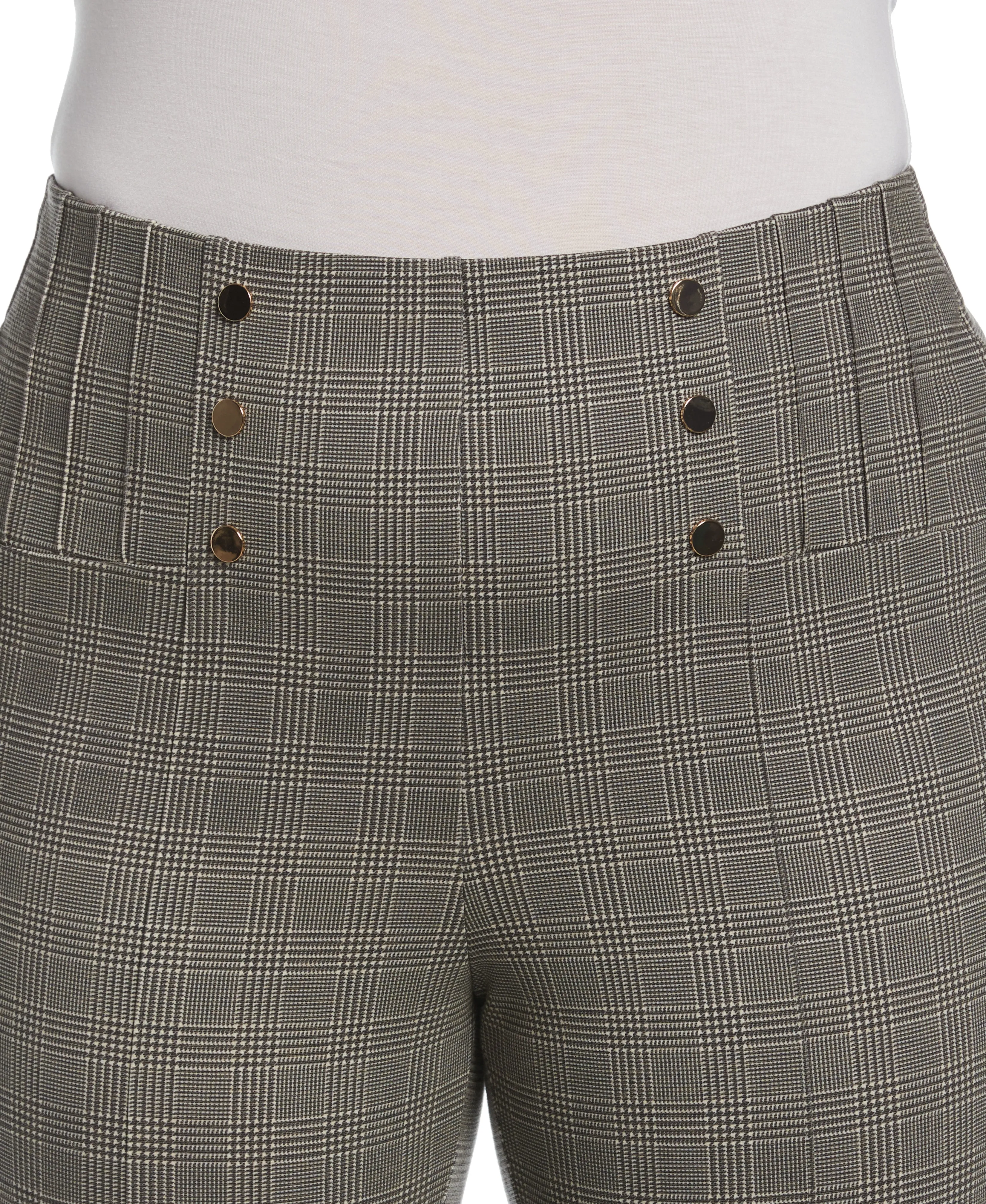 Button Detail Plaid Bootcut Pant
