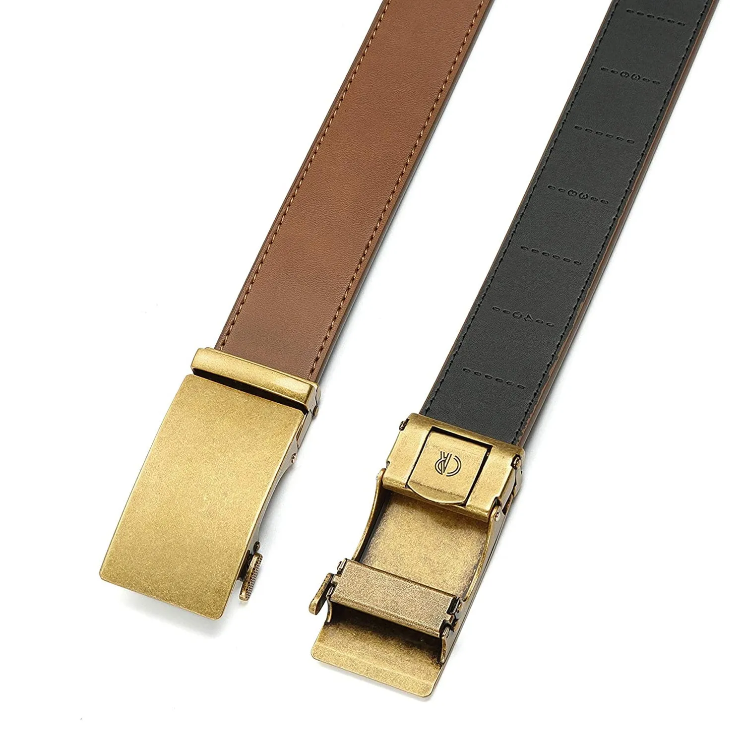Chaoren Leather Ratchet Dress  Belt | with Automatic Slide | Gold Vintage W Tan Belt