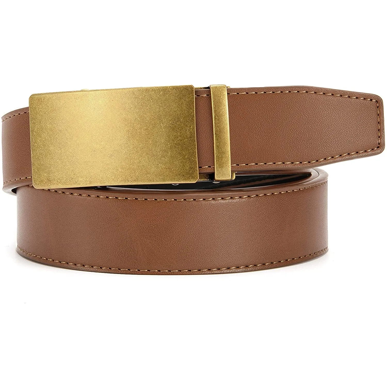 Chaoren Leather Ratchet Dress  Belt | with Automatic Slide | Gold Vintage W Tan Belt