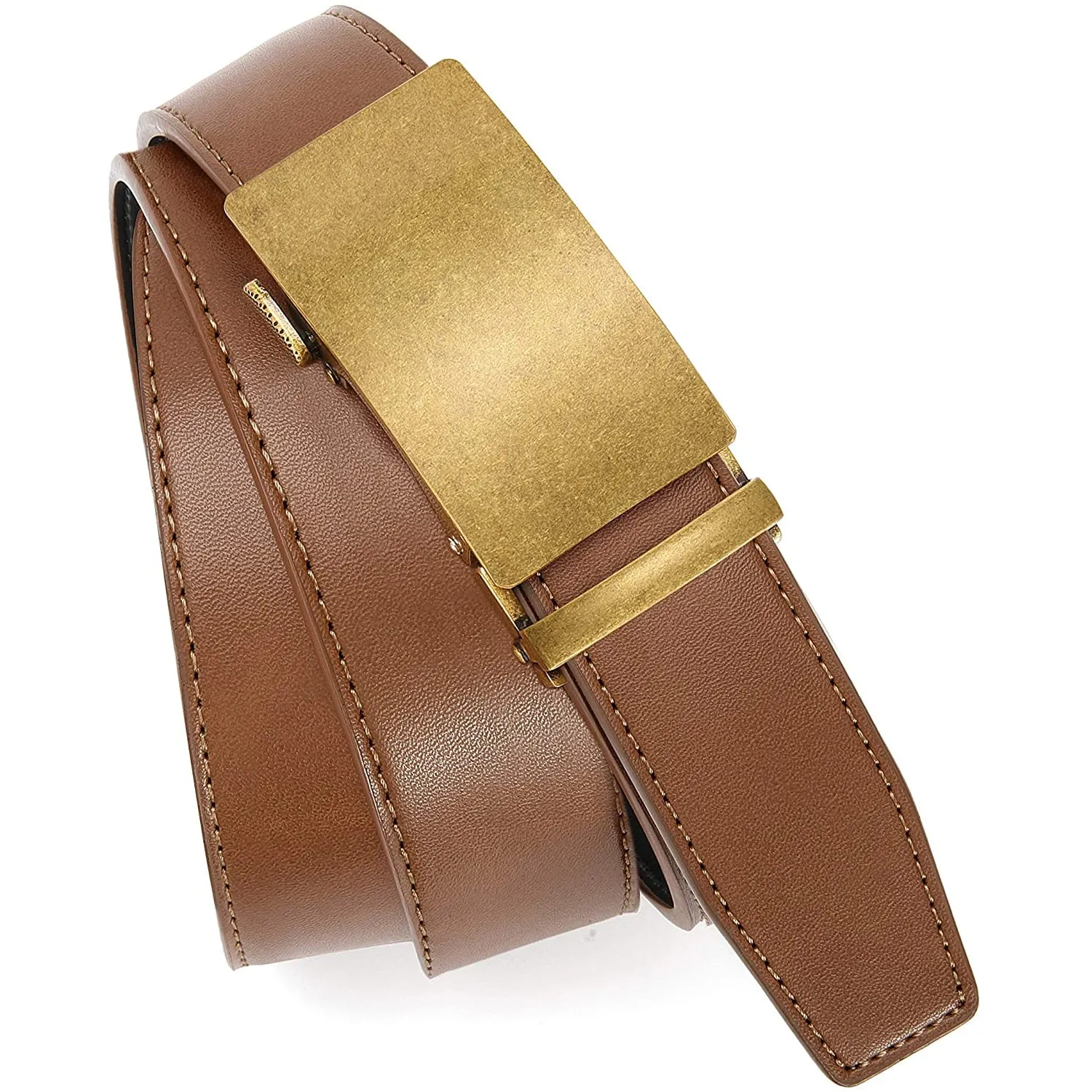 Chaoren Leather Ratchet Dress  Belt | with Automatic Slide | Gold Vintage W Tan Belt