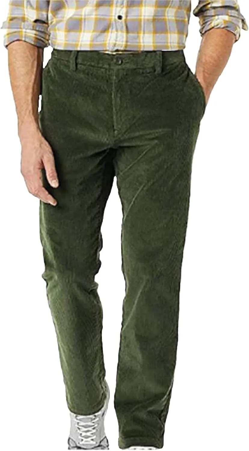 Corduroy Business Pants for Men Slim Fit Stretchy Button Down Straight-Leg Stylish Pant Casual Workout Dress Trousers