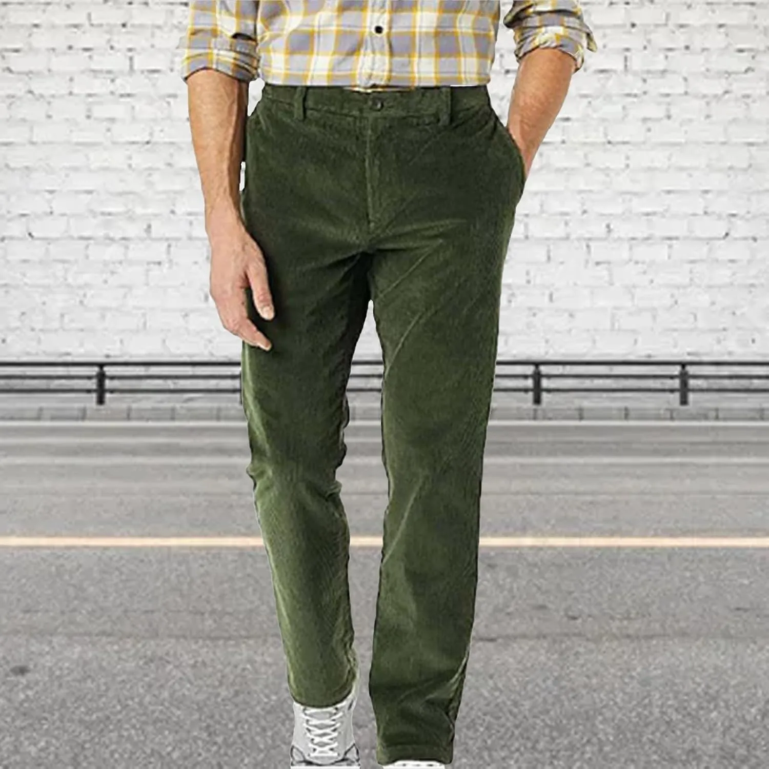 Corduroy Business Pants for Men Slim Fit Stretchy Button Down Straight-Leg Stylish Pant Casual Workout Dress Trousers