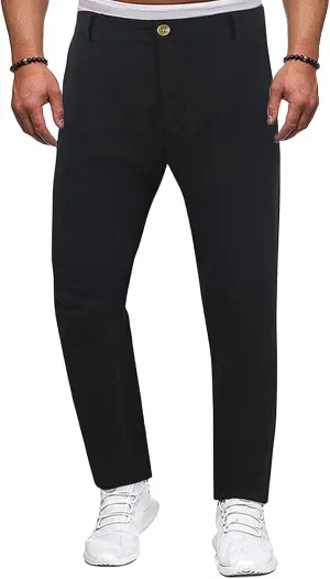 Cotton Linen Pants Men Casual Summer Spring Straight Pleated Pants Fashion Slim Fit Stylish Trousers with Pockets