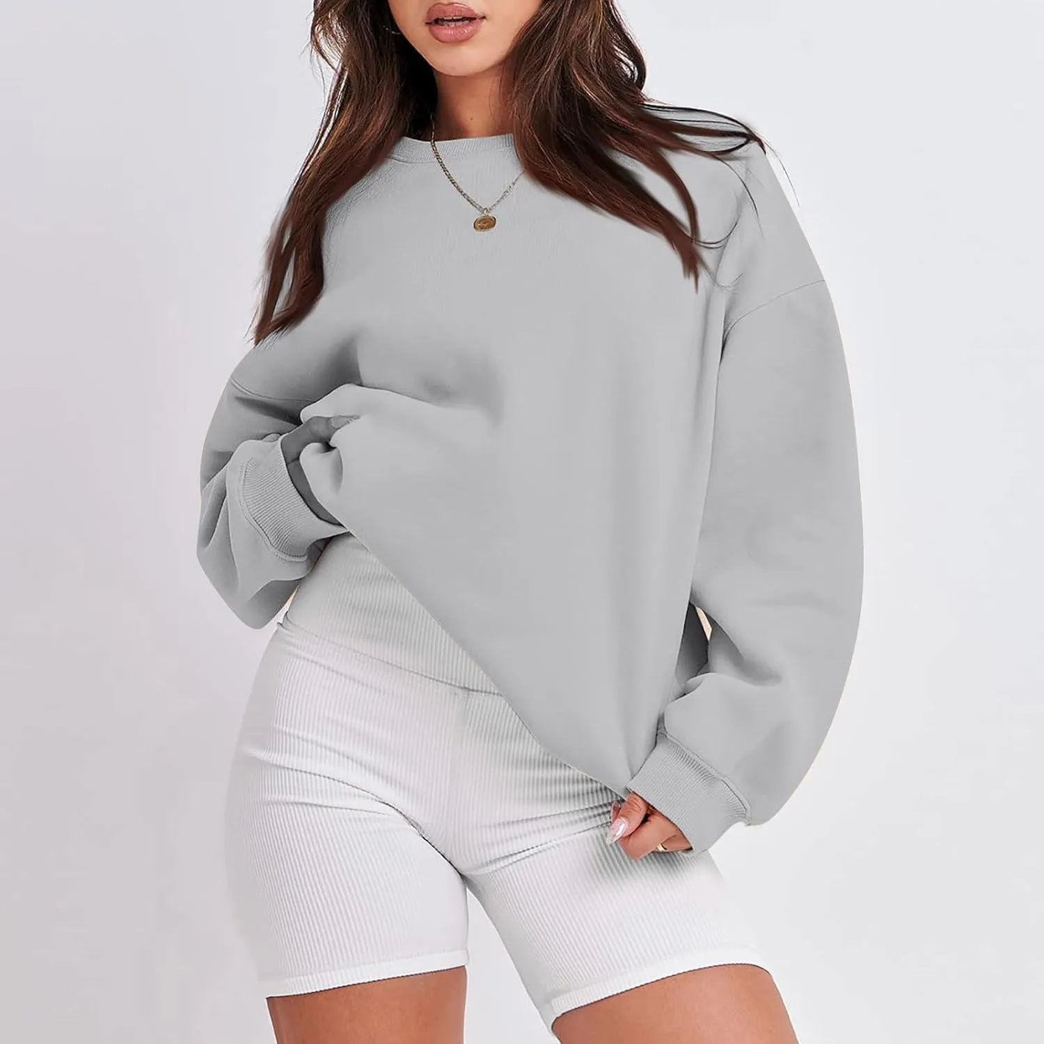 Crew Neck Sweatshirts Women Long Sleeve Fleece Oversized Sweatshirt Soft Lightweight Pullover Tops Trendy Winter Coat