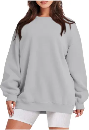 Crew Neck Sweatshirts Women Long Sleeve Fleece Oversized Sweatshirt Soft Lightweight Pullover Tops Trendy Winter Coat