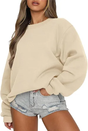 Crewneck Sweatshirts Women Soft Plain Oversized Sweatshirt Comfy Drop Shoulder Cute Hoodie Fleece Pullover Sweater