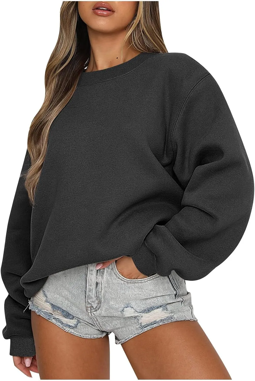 Crewneck Sweatshirts Women Soft Plain Oversized Sweatshirt Comfy Drop Shoulder Cute Hoodie Fleece Pullover Sweater