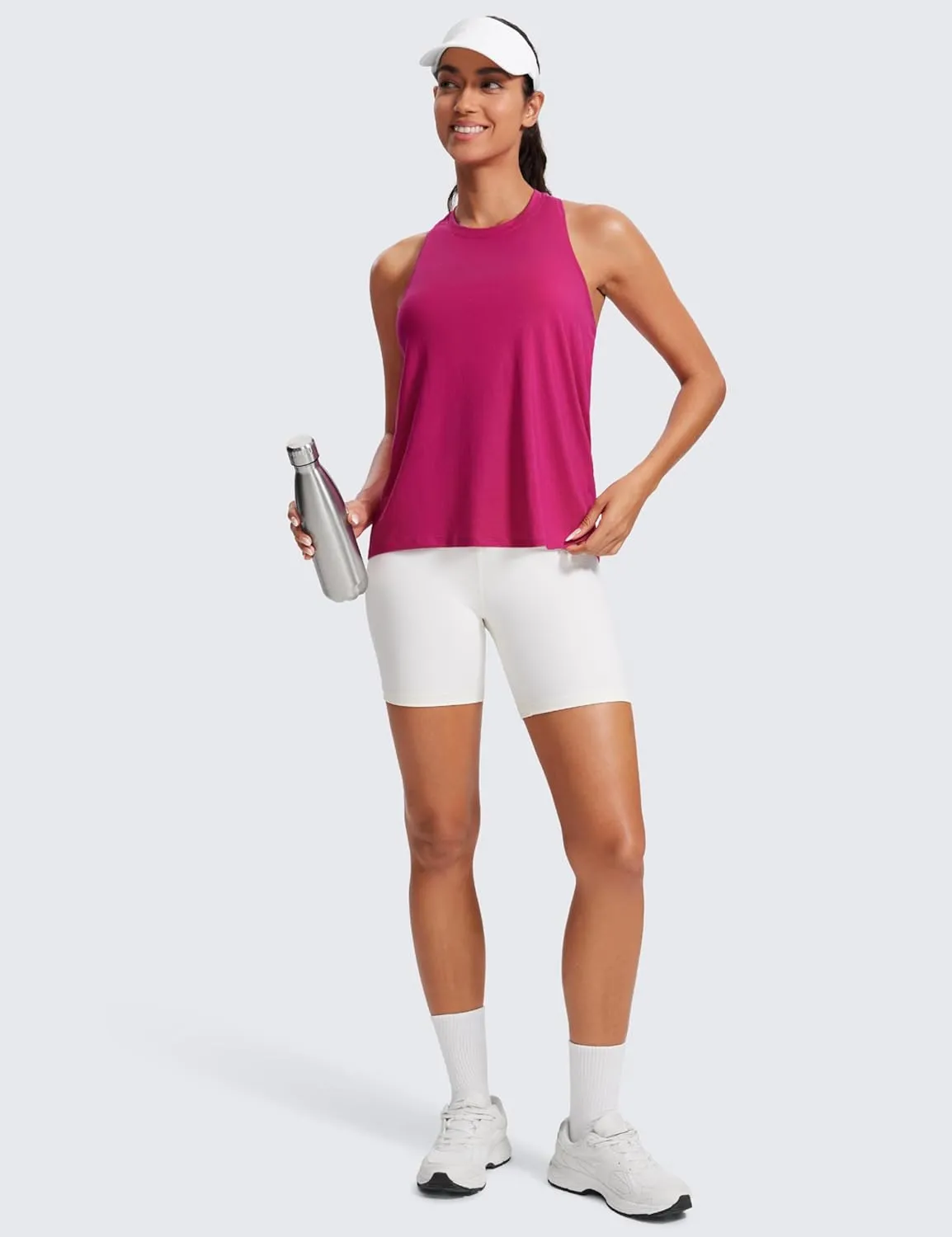 CRZ YOGA Womens Racerback Yoga Tank Tops High Crewneck Soft Casual Workout Sleeveless Flowy Shirts