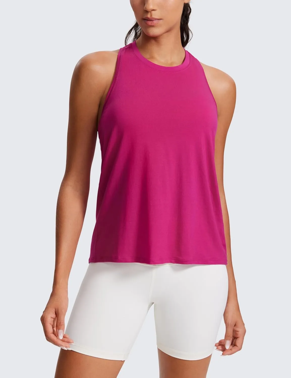 CRZ YOGA Womens Racerback Yoga Tank Tops High Crewneck Soft Casual Workout Sleeveless Flowy Shirts