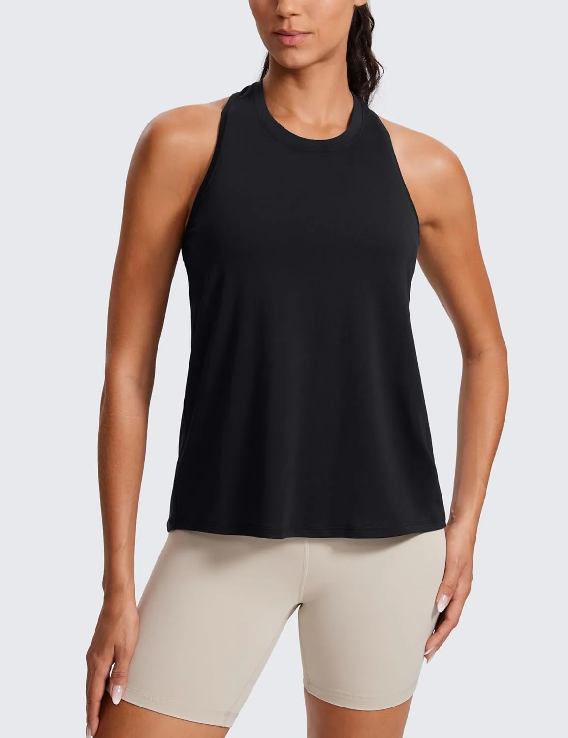 CRZ YOGA Womens Racerback Yoga Tank Tops High Crewneck Soft Casual Workout Sleeveless Flowy Shirts