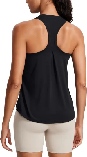 CRZ YOGA Womens Racerback Yoga Tank Tops High Crewneck Soft Casual Workout Sleeveless Flowy Shirts