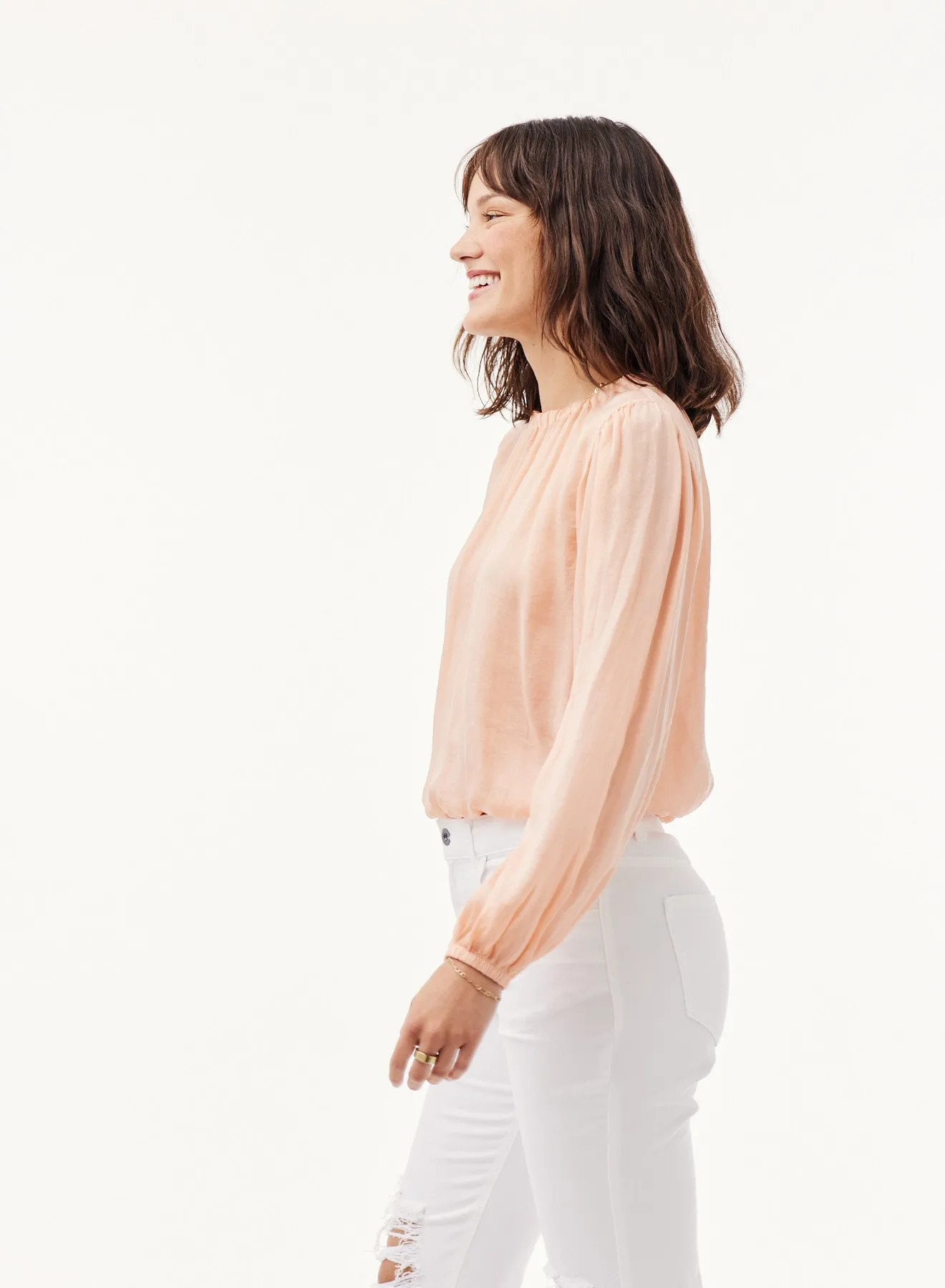 Elastic Shirred Top - Peach Clouds