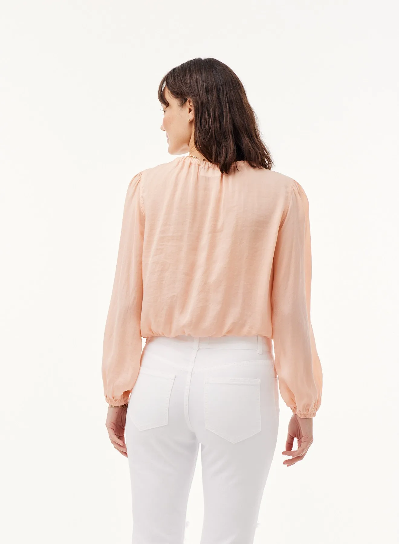 Elastic Shirred Top - Peach Clouds