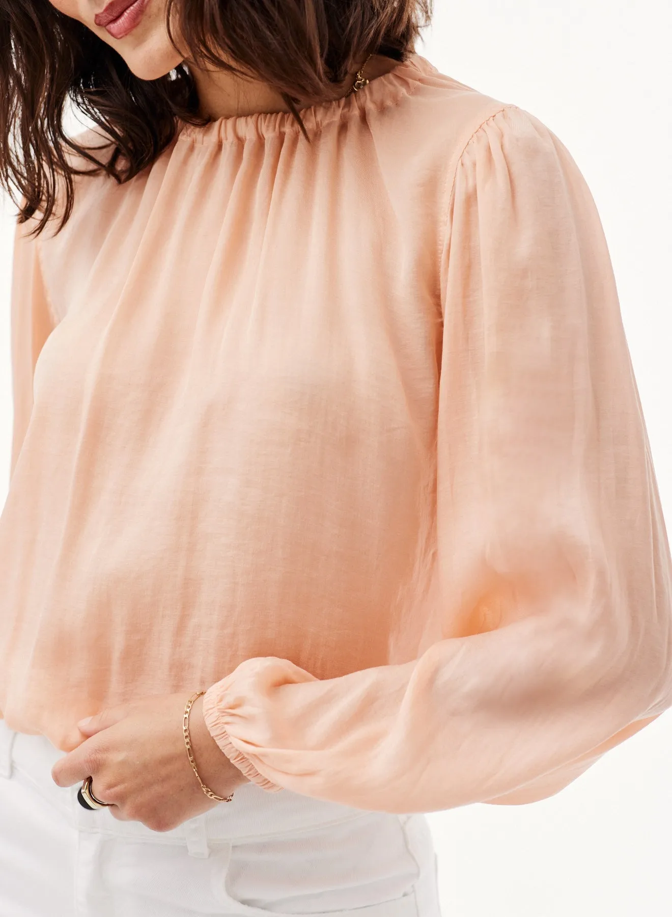 Elastic Shirred Top - Peach Clouds