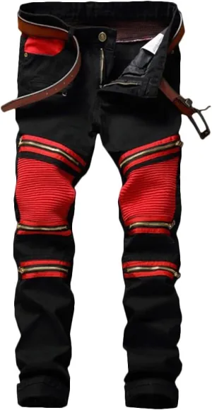 Enrica Men's Ripped Straight Slim Moto Biker Jeans