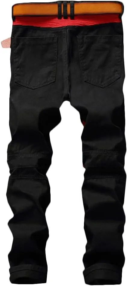 Enrica Men's Ripped Straight Slim Moto Biker Jeans