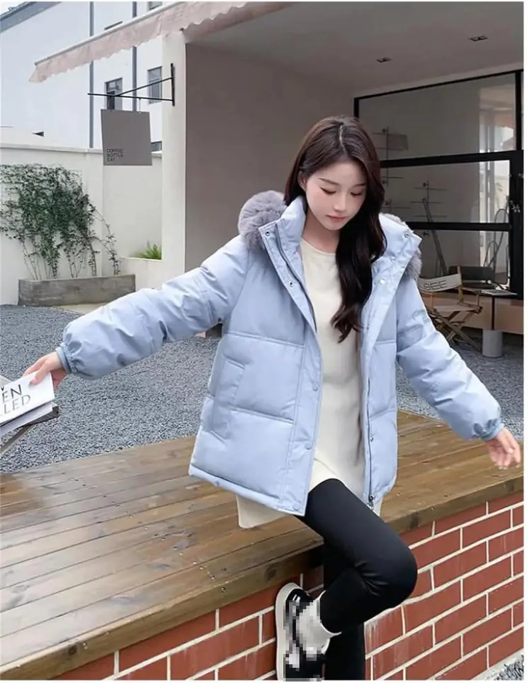 Female Winter Padded Cotton Coat Korean Big Fur Collar Hooded Thicken Windproof Warm Stylish Down
