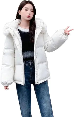 Female Winter Padded Cotton Coat Korean Big Fur Collar Hooded Thicken Windproof Warm Stylish Down