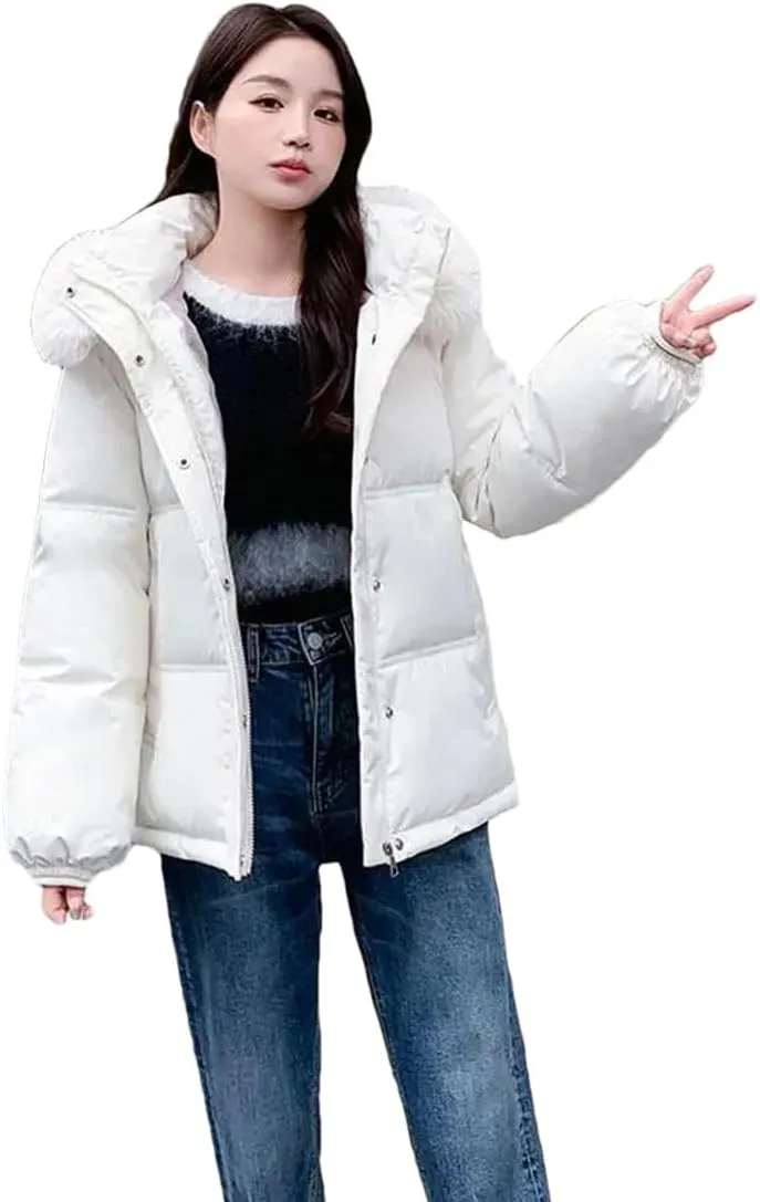 Female Winter Padded Cotton Coat Korean Big Fur Collar Hooded Thicken Windproof Warm Stylish Down