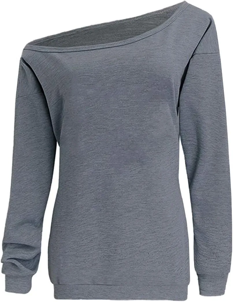 GSVIBK Womens Long Sleeve Off Shoulder Sweatshirt Soft Pullover Tops Slouchy Sweatshirts Casual Solid Shirts