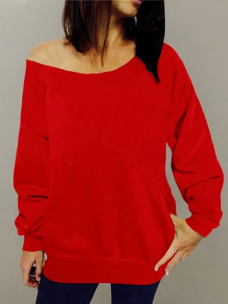GSVIBK Womens Long Sleeve Off Shoulder Sweatshirt Soft Pullover Tops Slouchy Sweatshirts Casual Solid Shirts