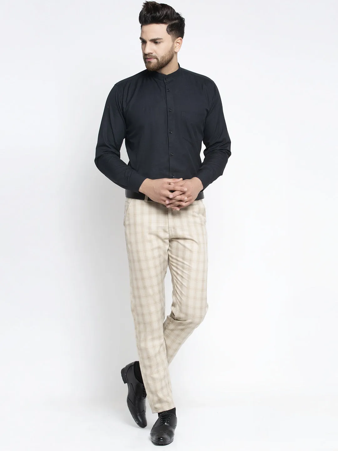 Jashvi Men's Cream Formal Trousers
