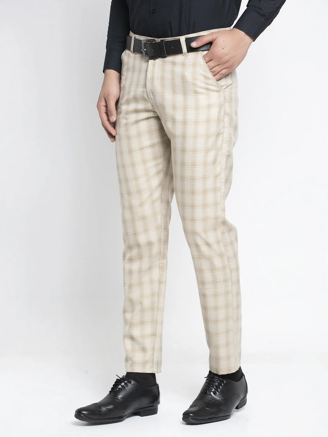 Jashvi Men's Cream Formal Trousers