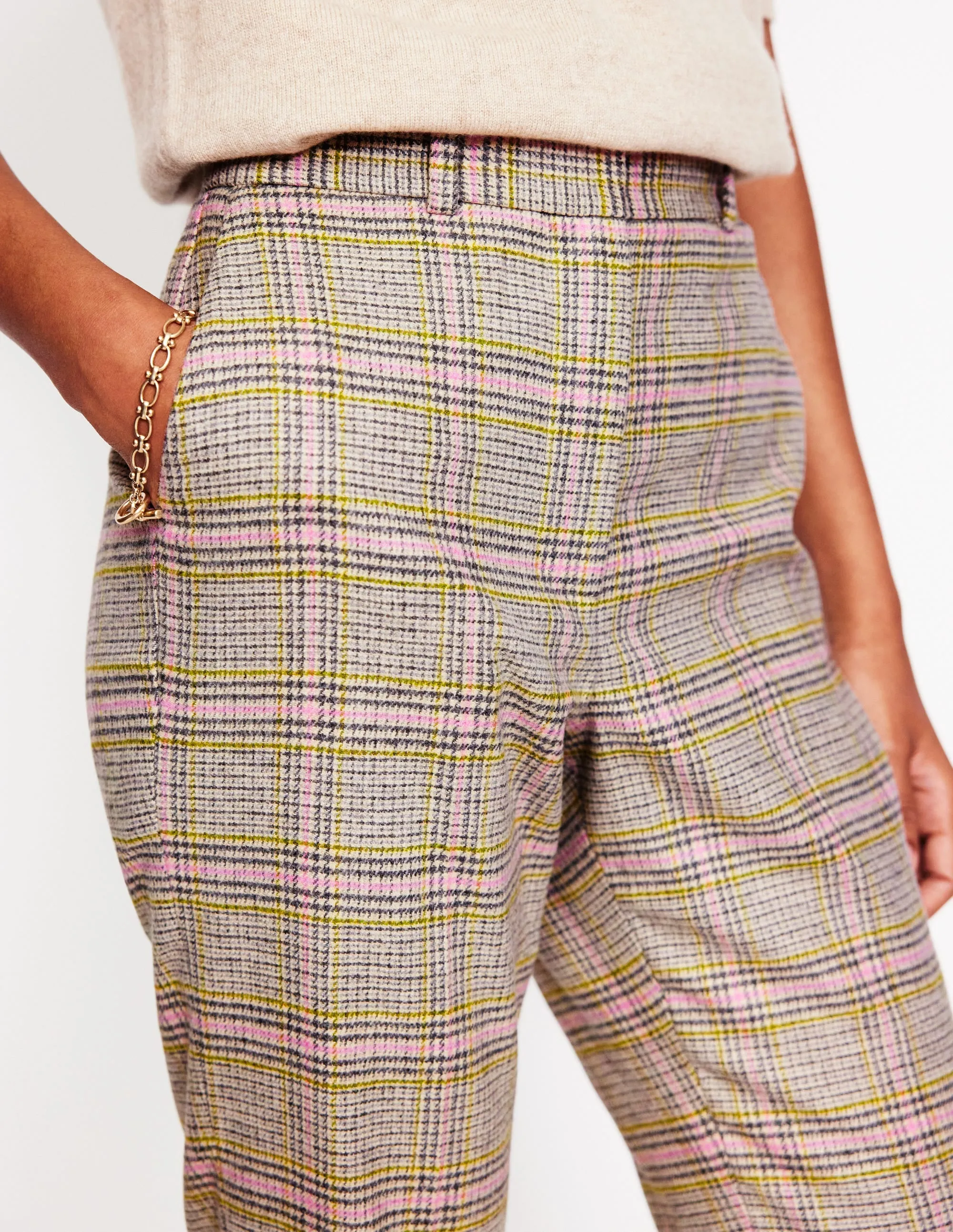 Kew Wool Blend Trousers-Prince of Wales Check