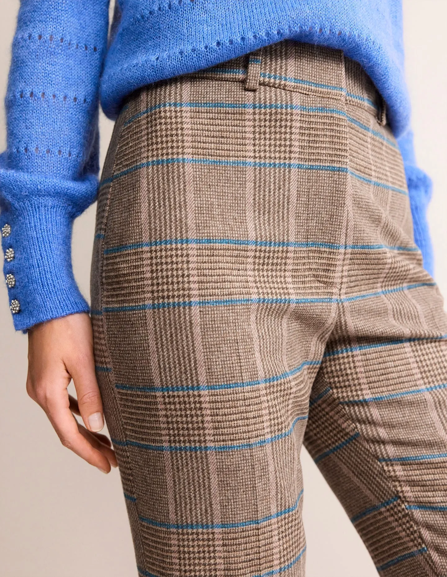Kew Wool Trousers-Camel and Pink Prince of Wales
