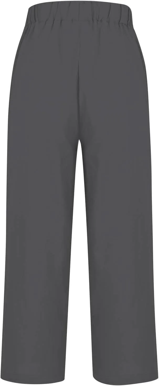 Linen Capri Pants for Women High Waisted Straight Leg Cropped Lounge Pant Comfy Soft Gauze Trousers with Pockets