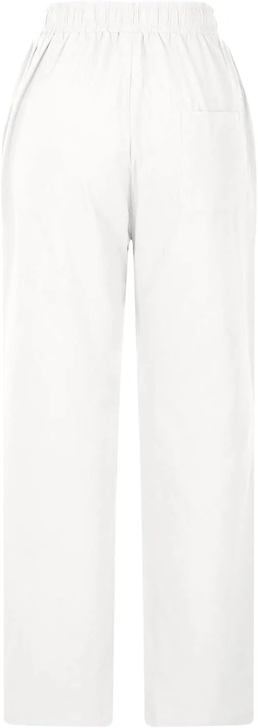 Linen Pants for Men 2023 Casual Stylish Drawstring Cotton Trousers Regular Fit Elastic Waist Solid Straight Legs