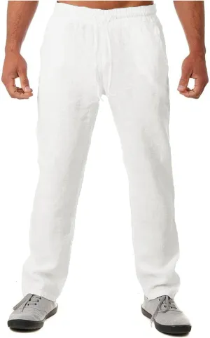 Linen Pants for Men 2023 Casual Stylish Drawstring Cotton Trousers Regular Fit Elastic Waist Solid Straight Legs