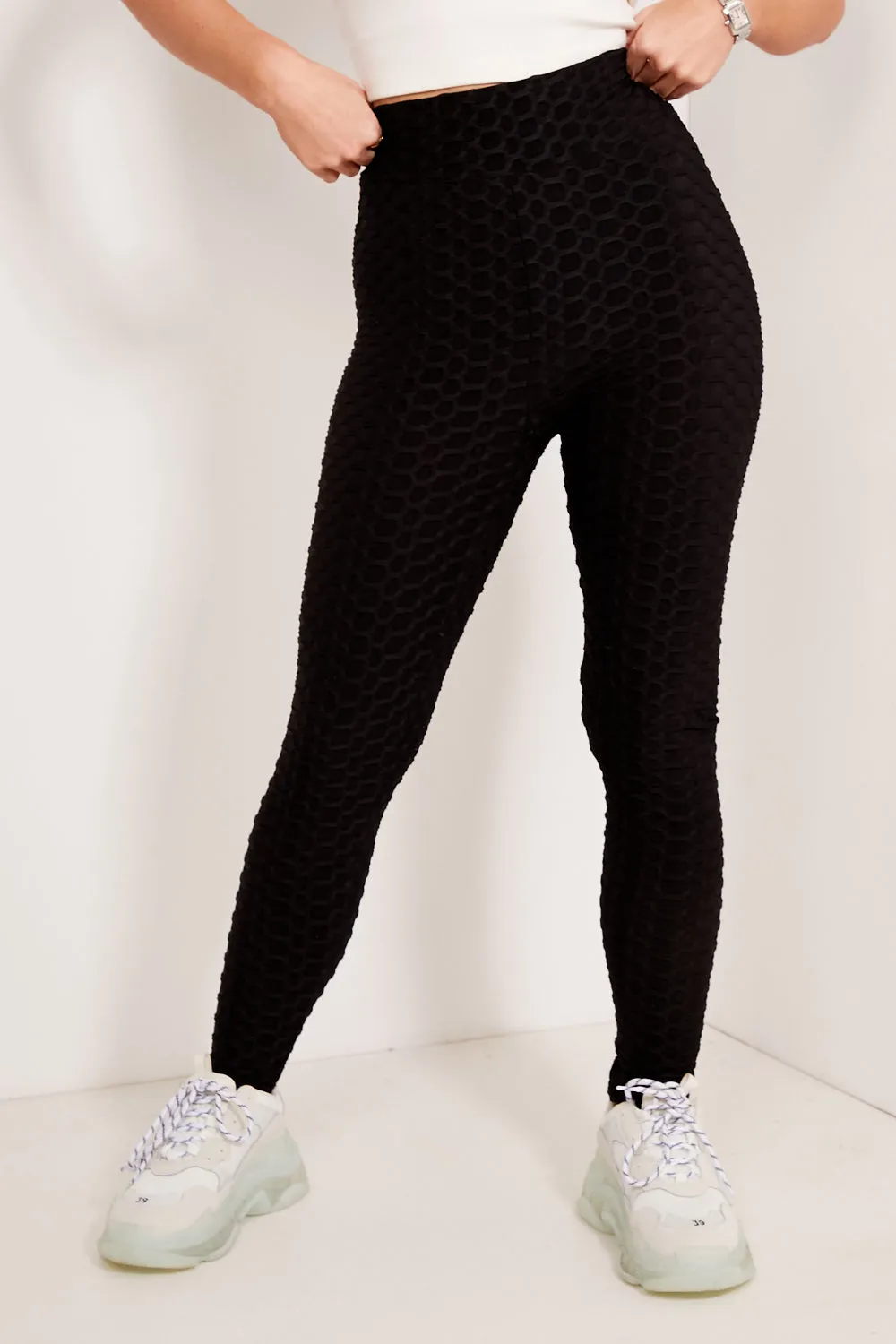 Lois Black Textured High Waisted Leggings