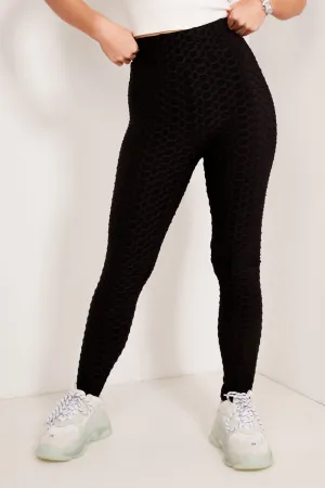Lois Black Textured High Waisted Leggings