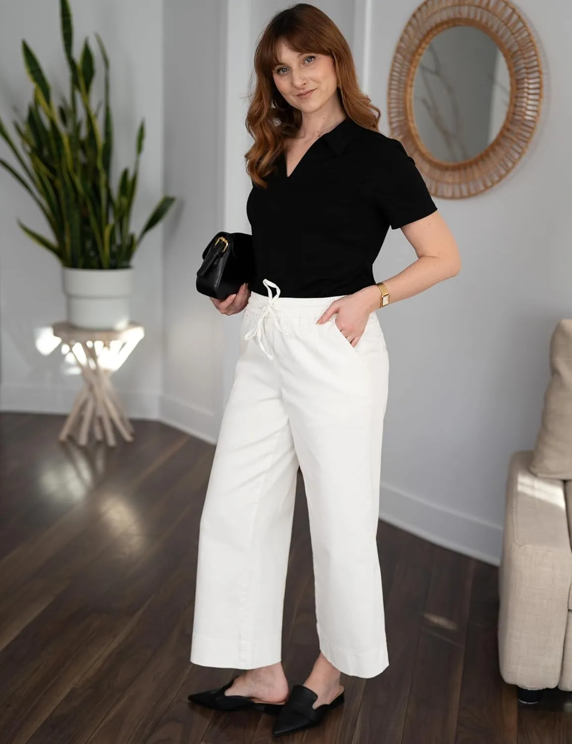 luvamia Wide Leg Jeans for Women High Waisted Cropped Pull On Jeans Elastic Wasit Drawstring Stretch Denim Trouser Pants