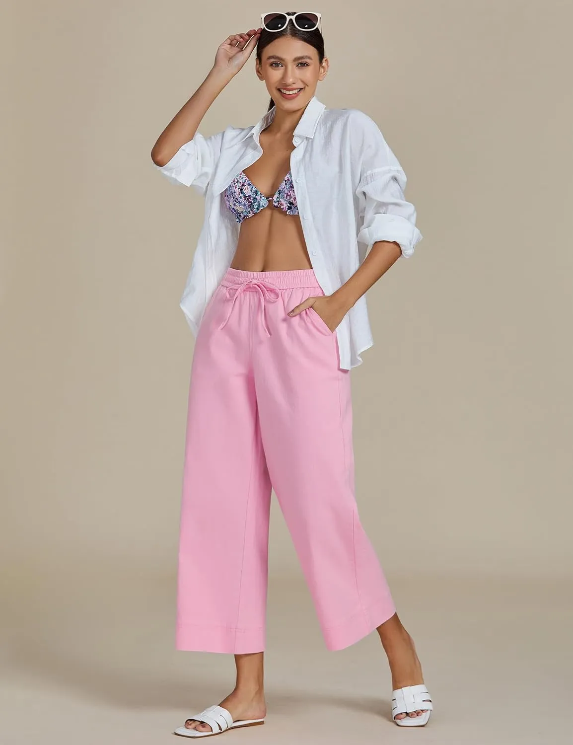 luvamia Wide Leg Jeans for Women High Waisted Cropped Pull On Jeans Elastic Wasit Drawstring Stretch Denim Trouser Pants