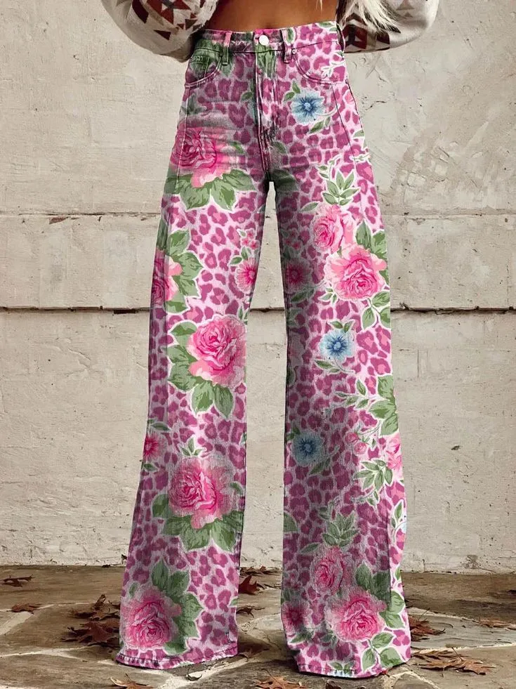 Maisie - Floral Print Bootcut Trousers