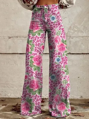 Maisie - Floral Print Bootcut Trousers